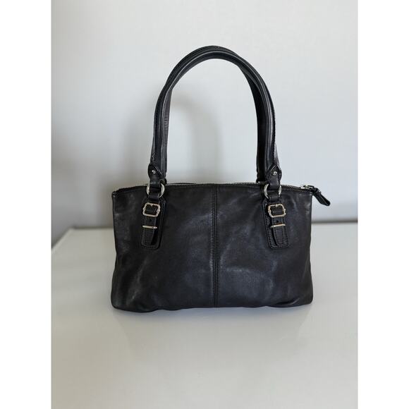 Coach Black Leather Handbag Zipper Purple Interior 10.5”x5”x6” - Picture 4 of 13